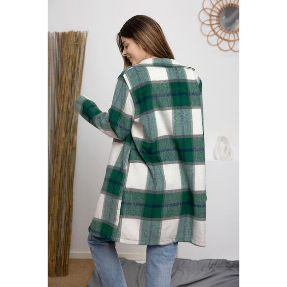 DOUBLE TAKE Green Blue Plaid Button Up Jacket Pockets Fall NEW Misses - Picture 3 of 6